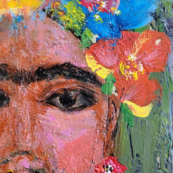 Original Frida Kahlo Inspired Acrylic Painting on Upcycled Wood Board, 8x10" - Picture 10 of 13